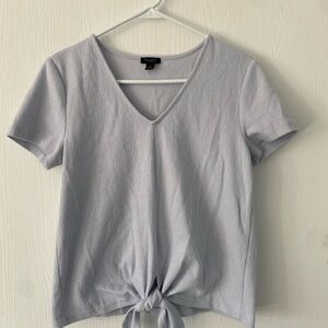 Ann Taylor Light Gray V-Neck Short Sleeve Top